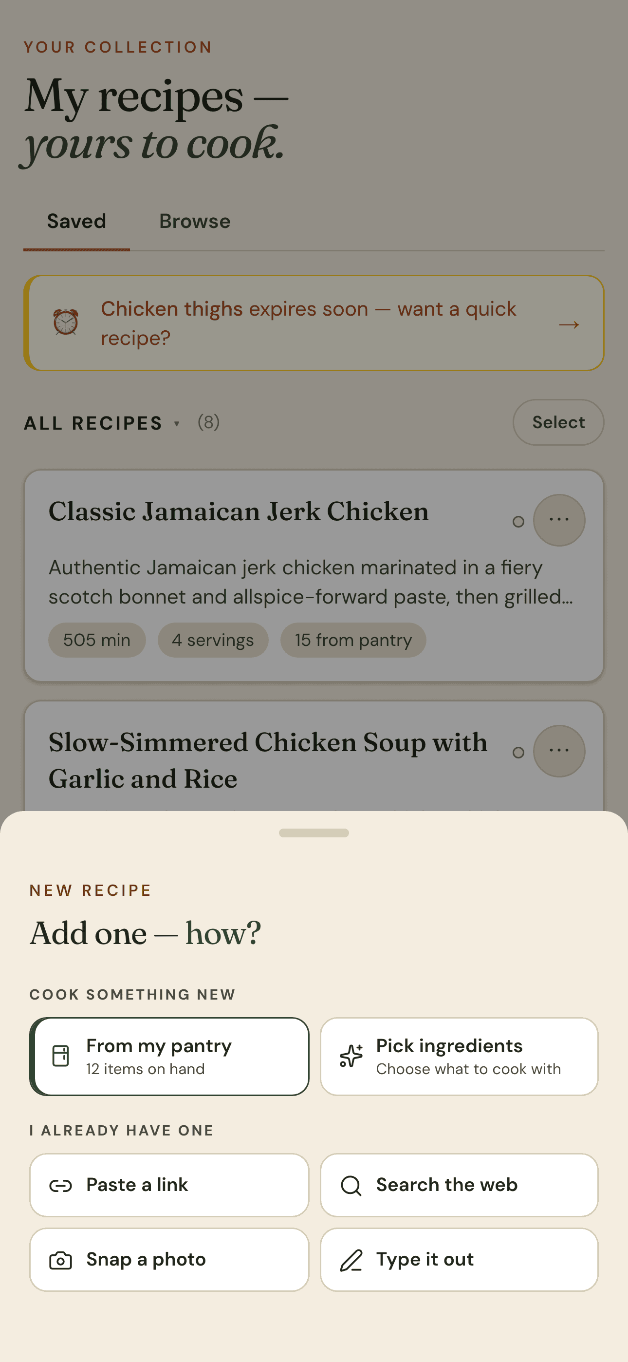 Adding a recipe
