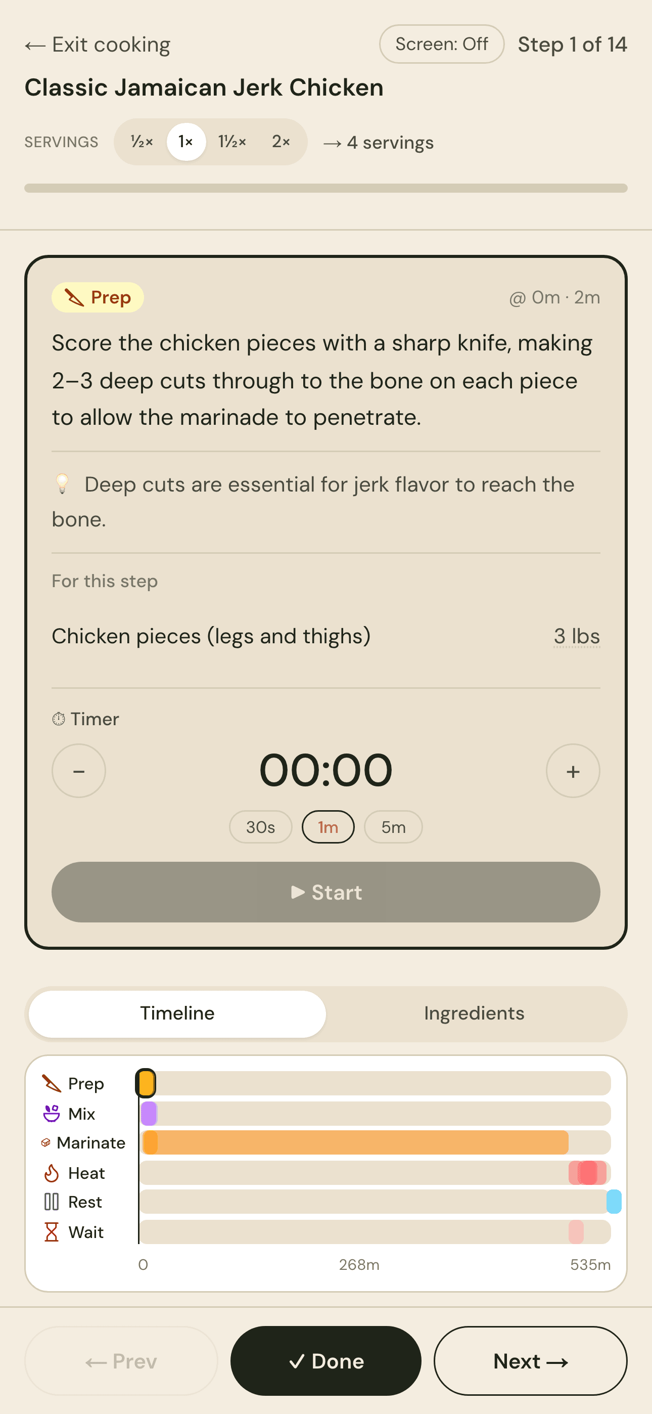 Cook Mode, part way through a recipe