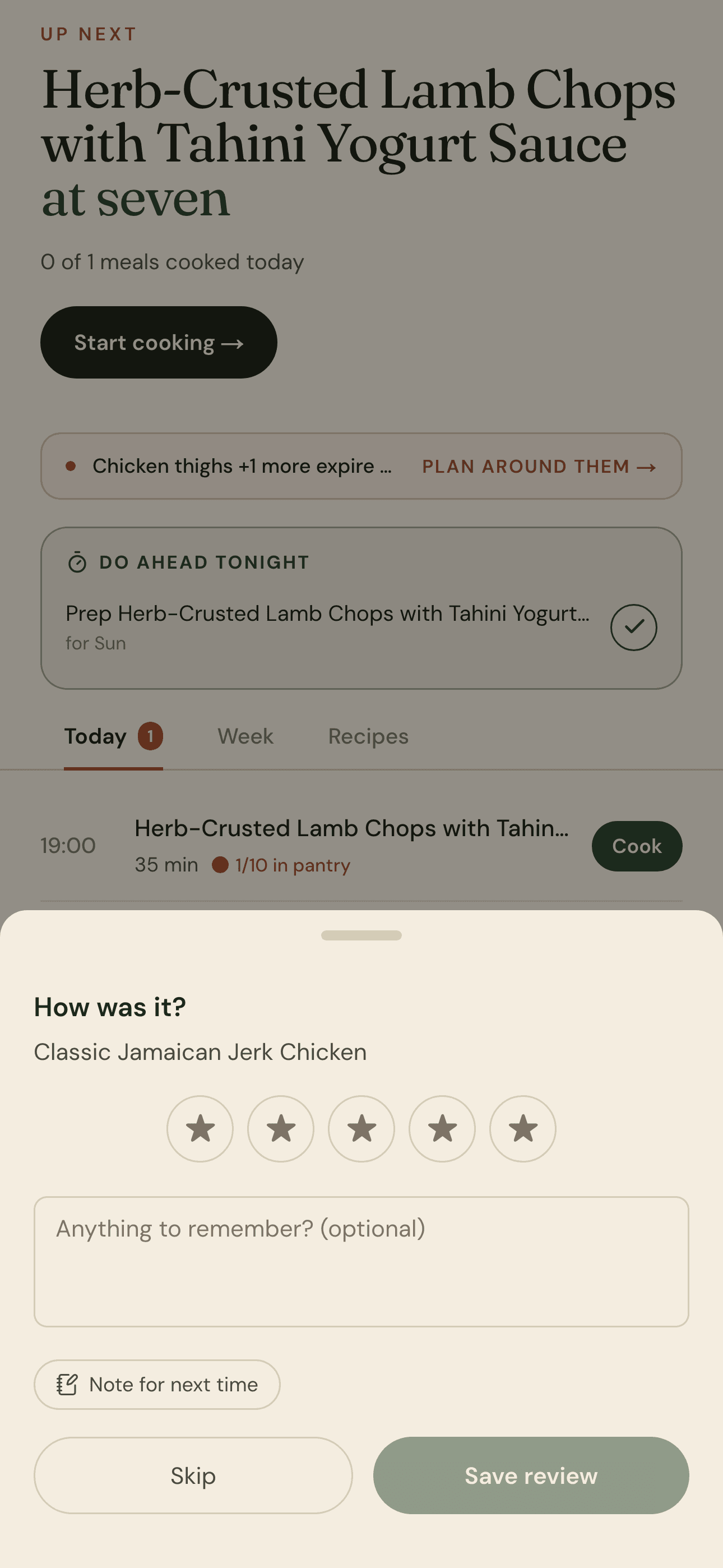 Reviewing the meal after cooking