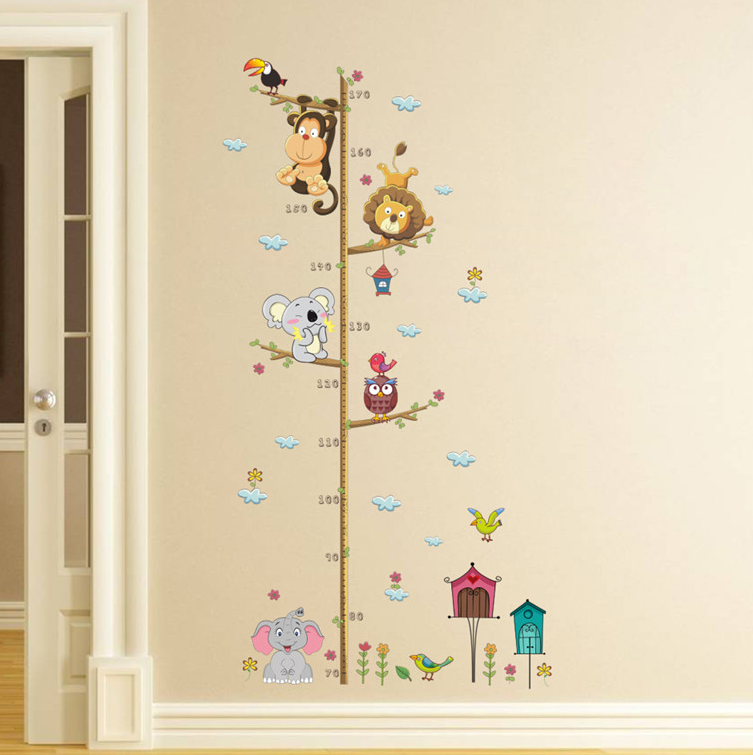 Animals Height Measure Wall Sticker Decor.