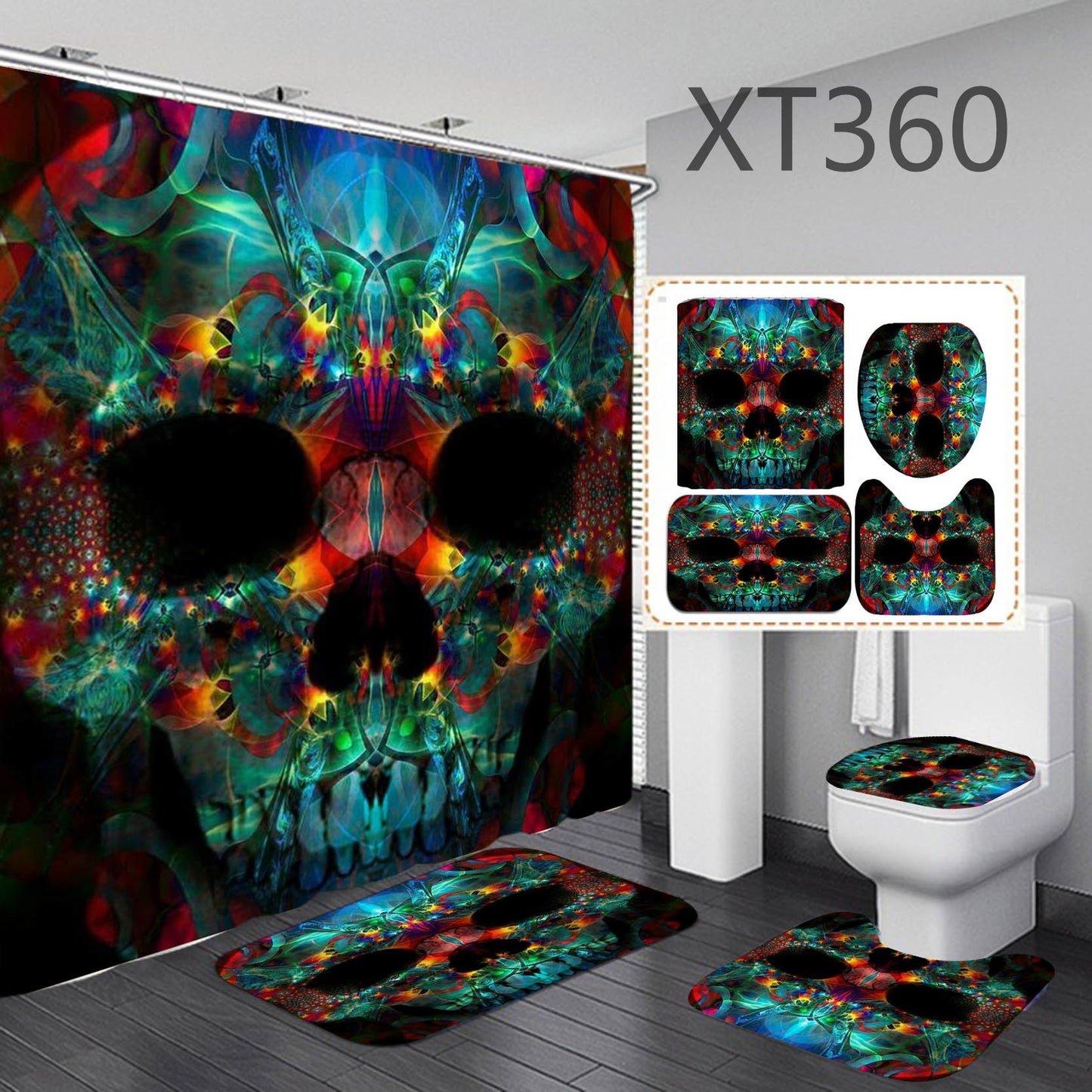 Halloween shower curtain four-piece set.