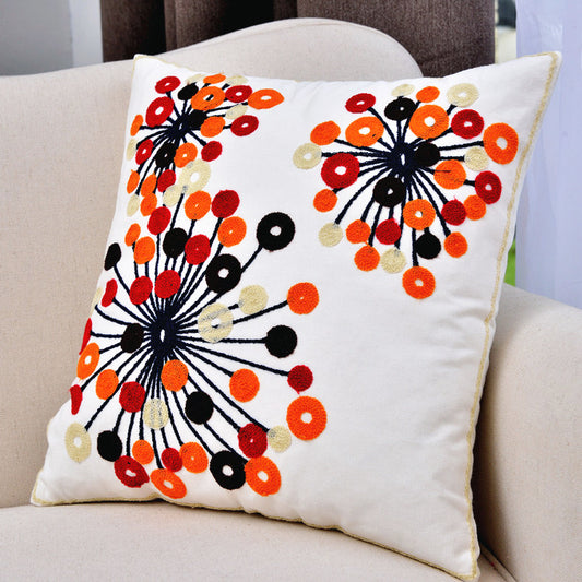 Textile Pastoral Cotton Embroidered Pillow.