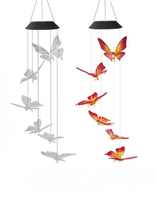 Solar Powered LED Wind Chime Light Hanging Color-Changing Butterfly Lamp Decor