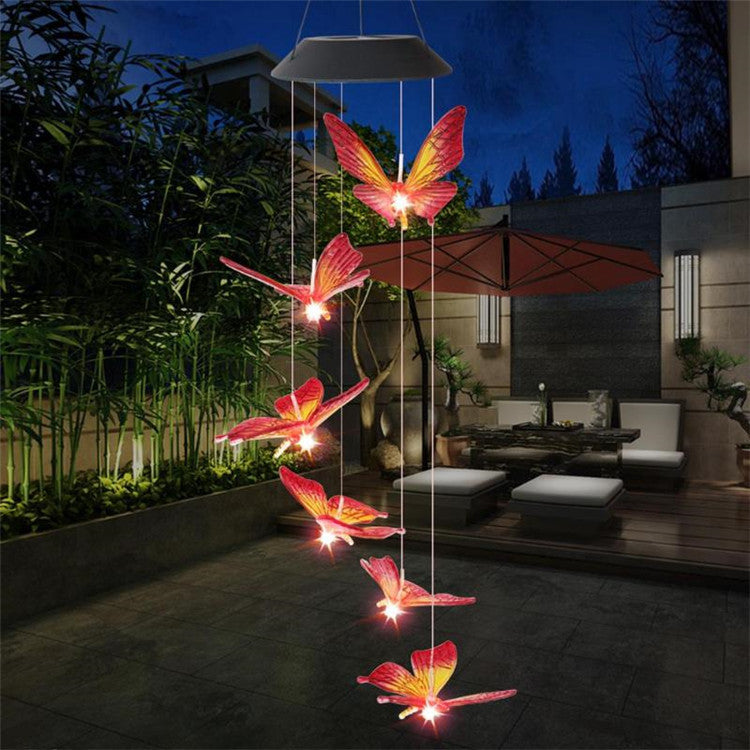 Solar Powered LED Wind Chime Light Hanging Color-Changing Butterfly Lamp Decor