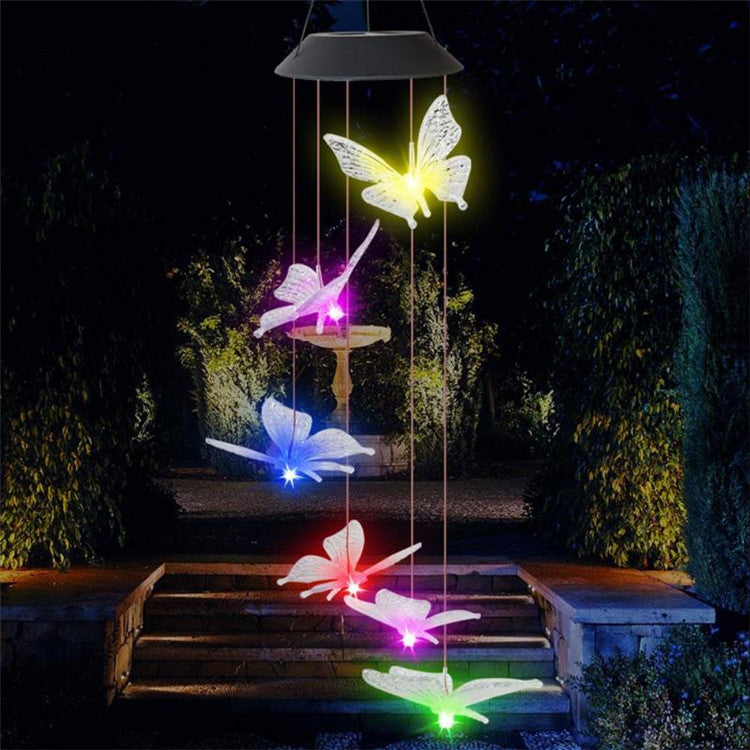 Solar Powered LED Wind Chime Light Hanging Color-Changing Butterfly Lamp Decor