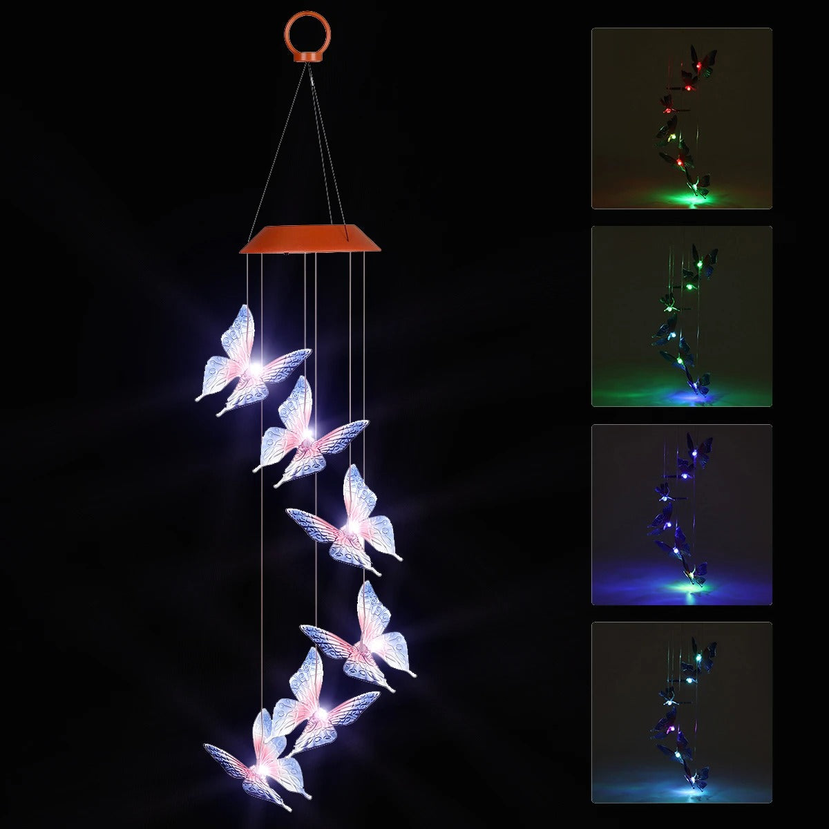 Solar Powered LED Wind Chime Light Hanging Color-Changing Butterfly Lamp Decor