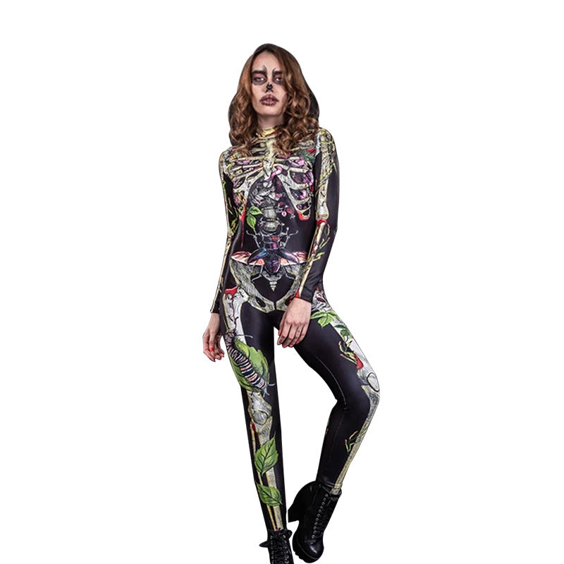 Body Skeleton Fitted Jumpsuit Halloween Costume