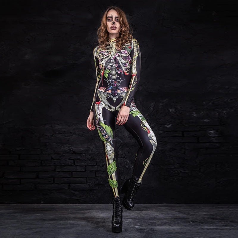 Body Skeleton Fitted Jumpsuit Halloween Costume