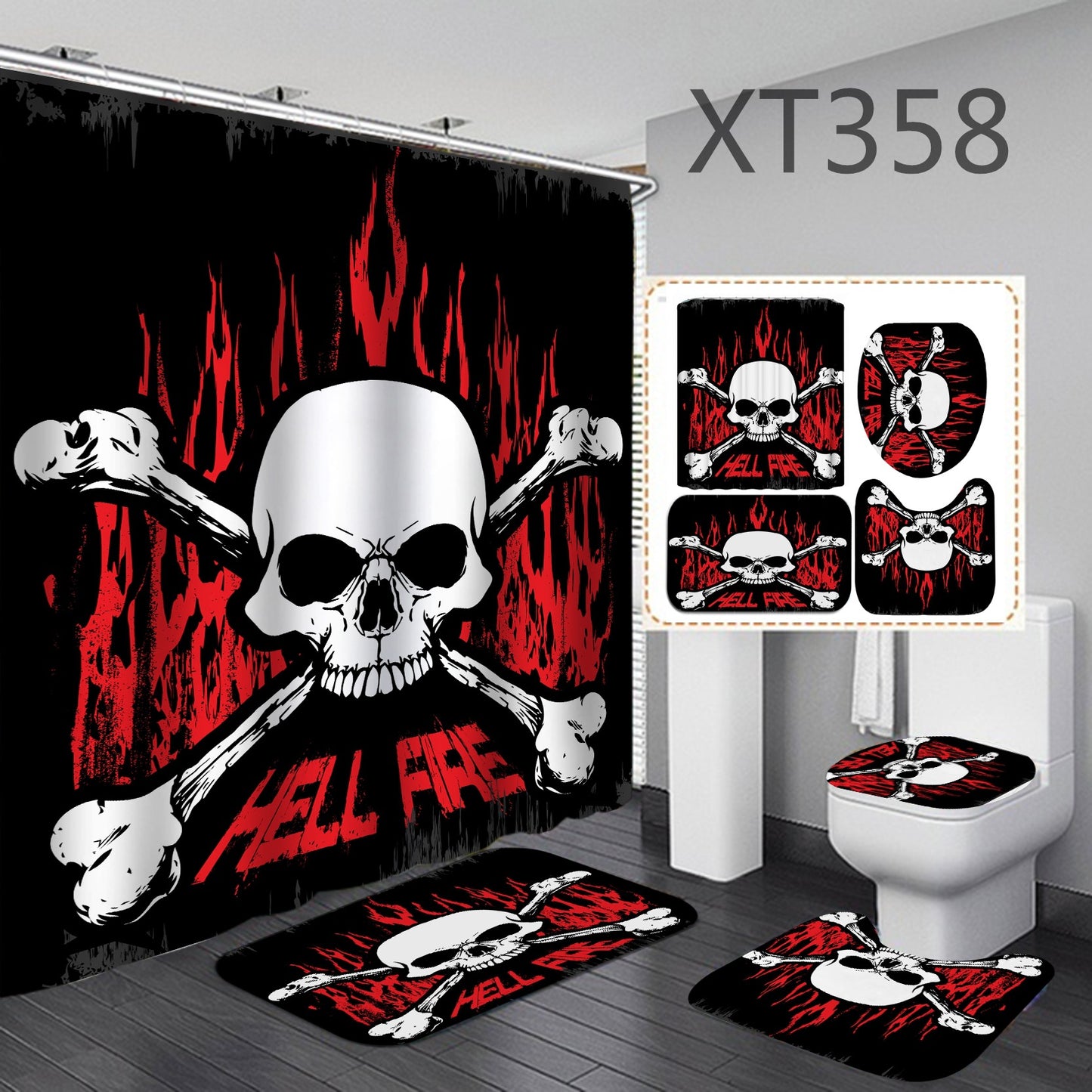 Halloween shower curtain four-piece set.