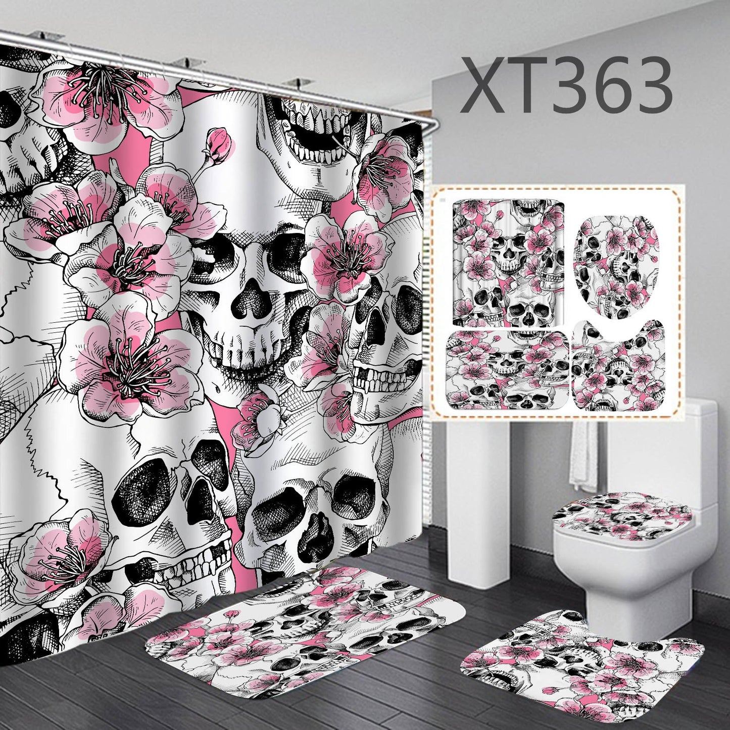 Halloween shower curtain four-piece set.