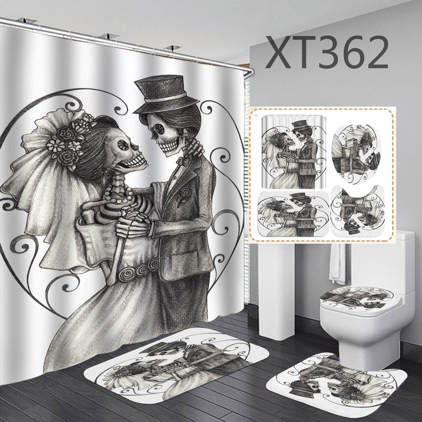 Halloween shower curtain four-piece set.