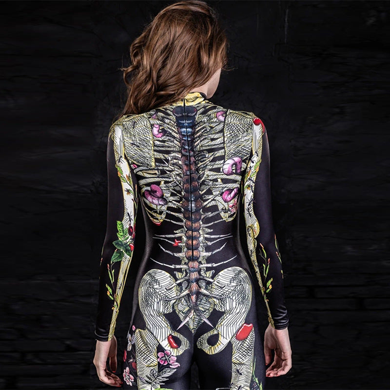 Body Skeleton Fitted Jumpsuit Halloween Costume