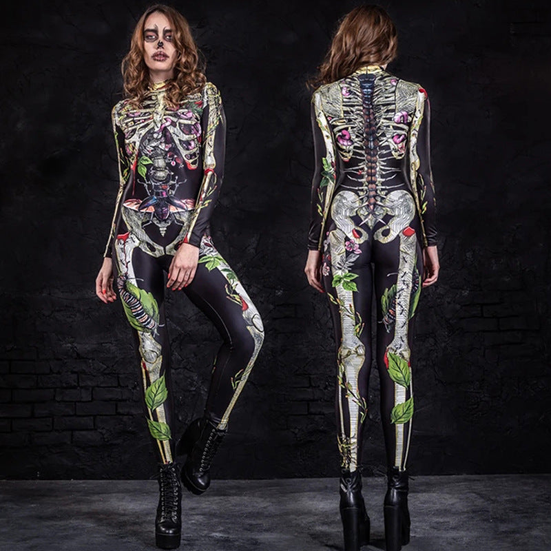 Body Skeleton Fitted Jumpsuit Halloween Costume