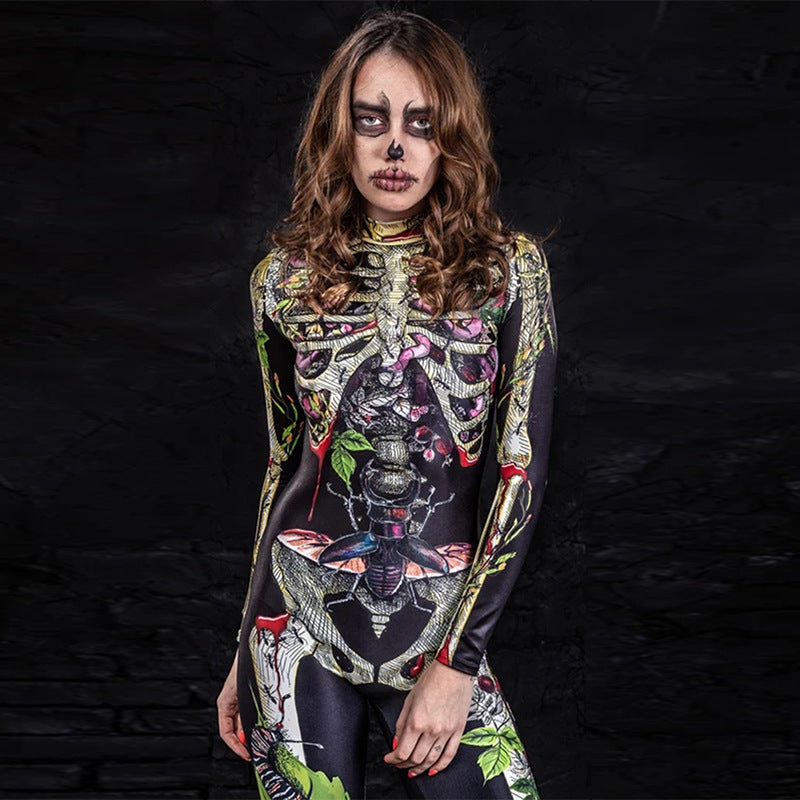 Body Skeleton Fitted Jumpsuit Halloween Costume