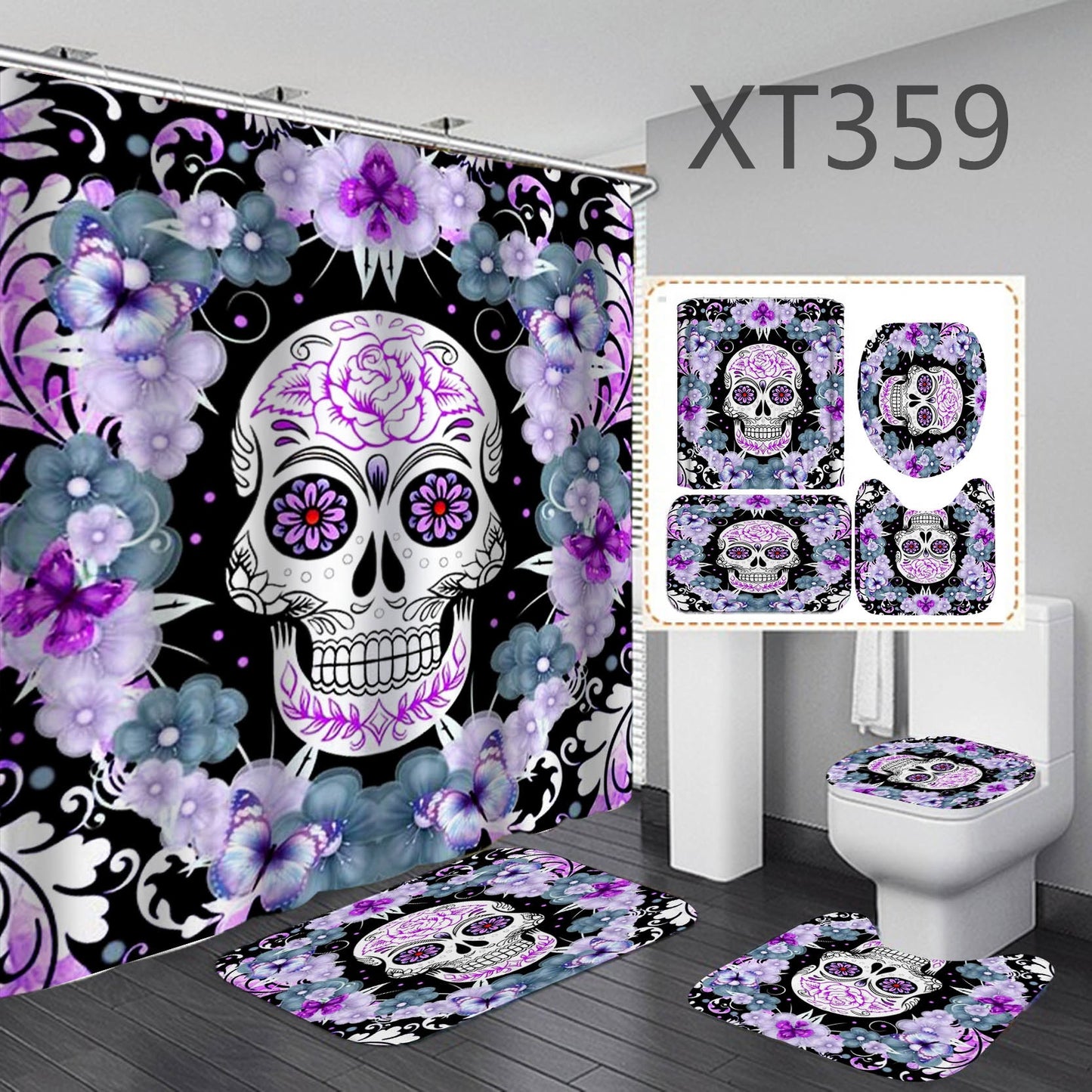 Halloween shower curtain four-piece set.