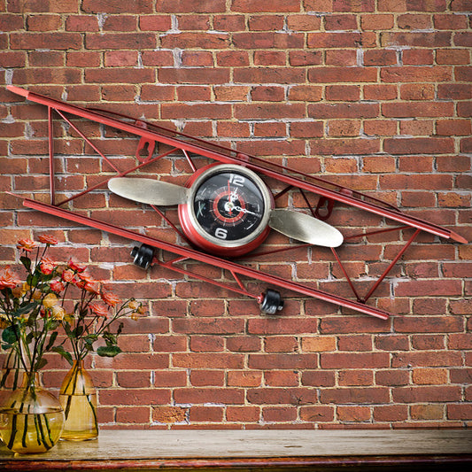 Vintage Wrought Iron Airplane Wall Decor Clock.