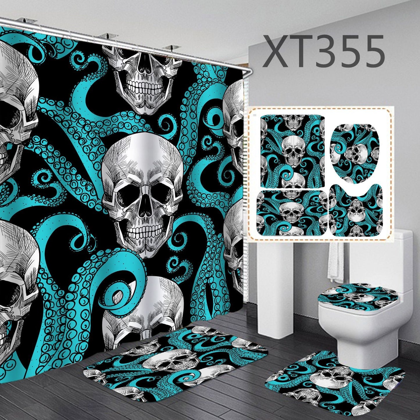 Halloween shower curtain four-piece set.