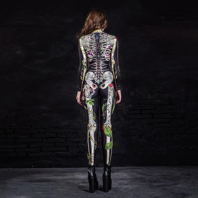 Body Skeleton Fitted Jumpsuit Halloween Costume