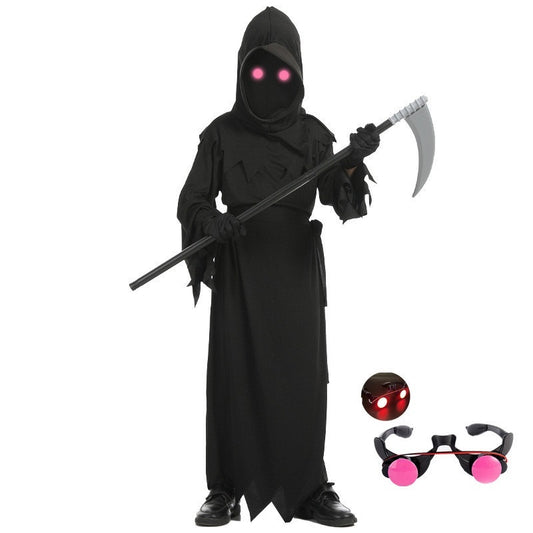 youth Halloween Horror Red Eye Death Costume with Sickle